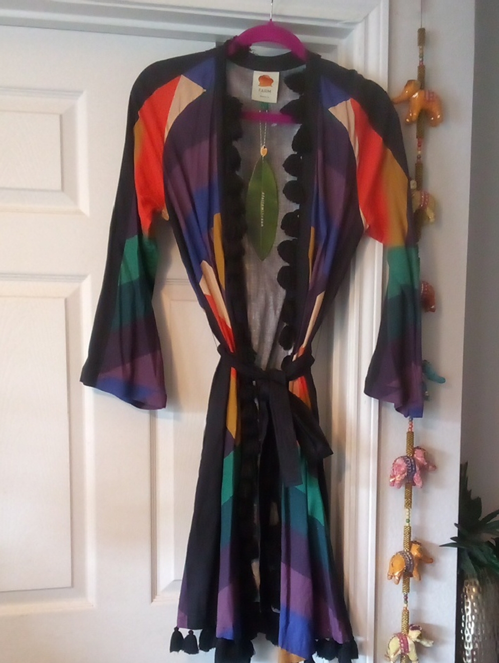 FARM RIO Colorful Multi-Stripe Kimono with Tassel Trim